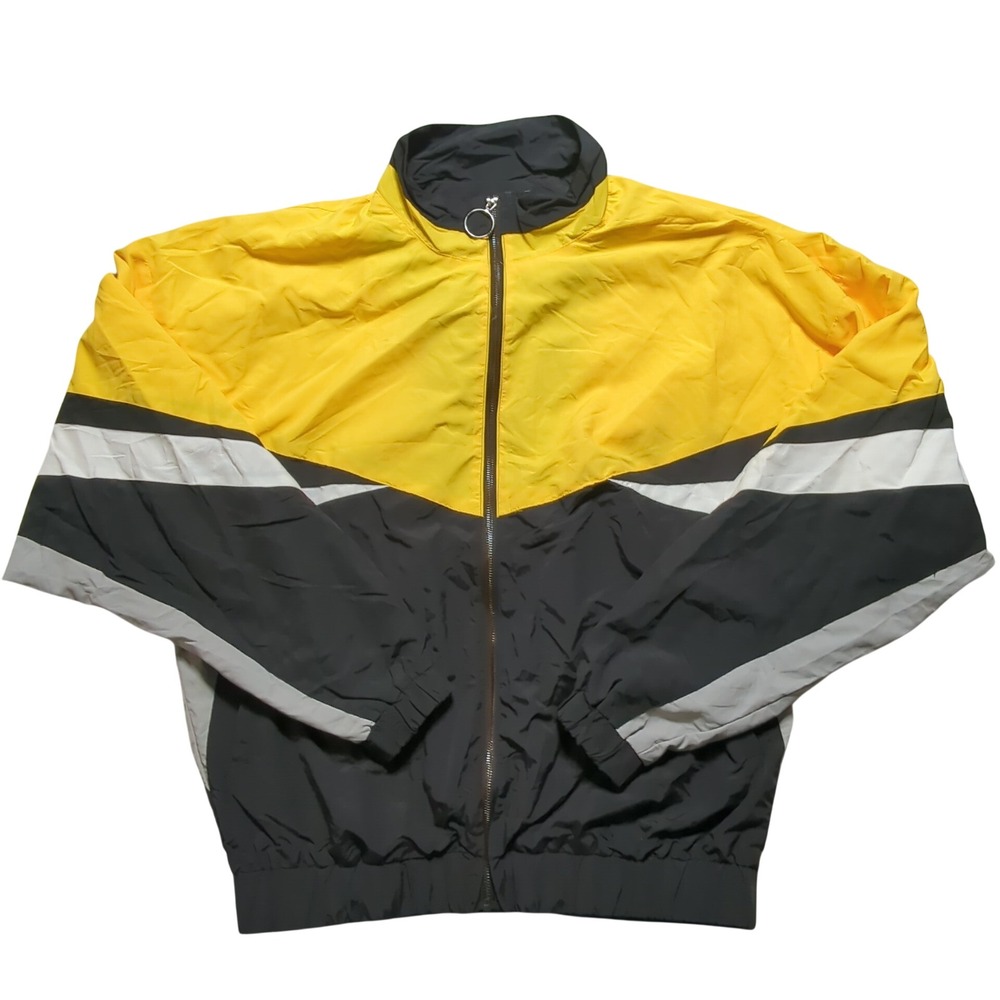 PacSun Colorblock Nylon Windbreaker‎ Yellow Black Grey Mesh Lined Men Medium EUC